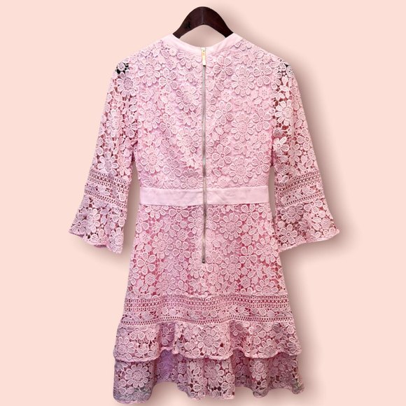 Ted Baker Women's Size 1 Surplice V-Neck Nello Mini Lace Dress Pastel Rose Pink - Picture 4 of 11